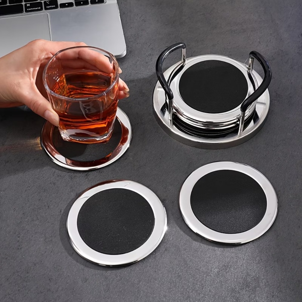 6PCS/SET Round Stainless Steel - đánh giá và giá Marble Coaster Set