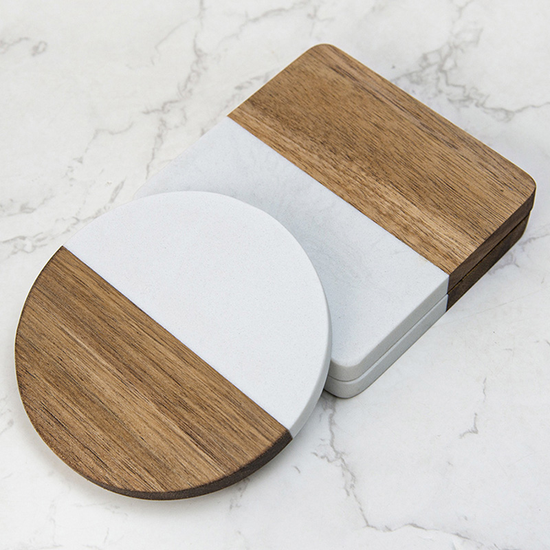 4Pcs Marble Acacia Wood Coaste - đánh giá và giá Marble Coaster Set