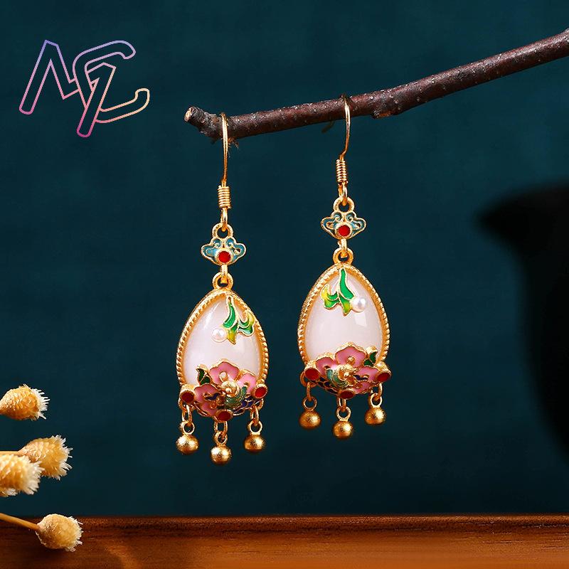 Natural Jade Flower Earrings C - đánh giá và giá Gold Plated Jewelry
